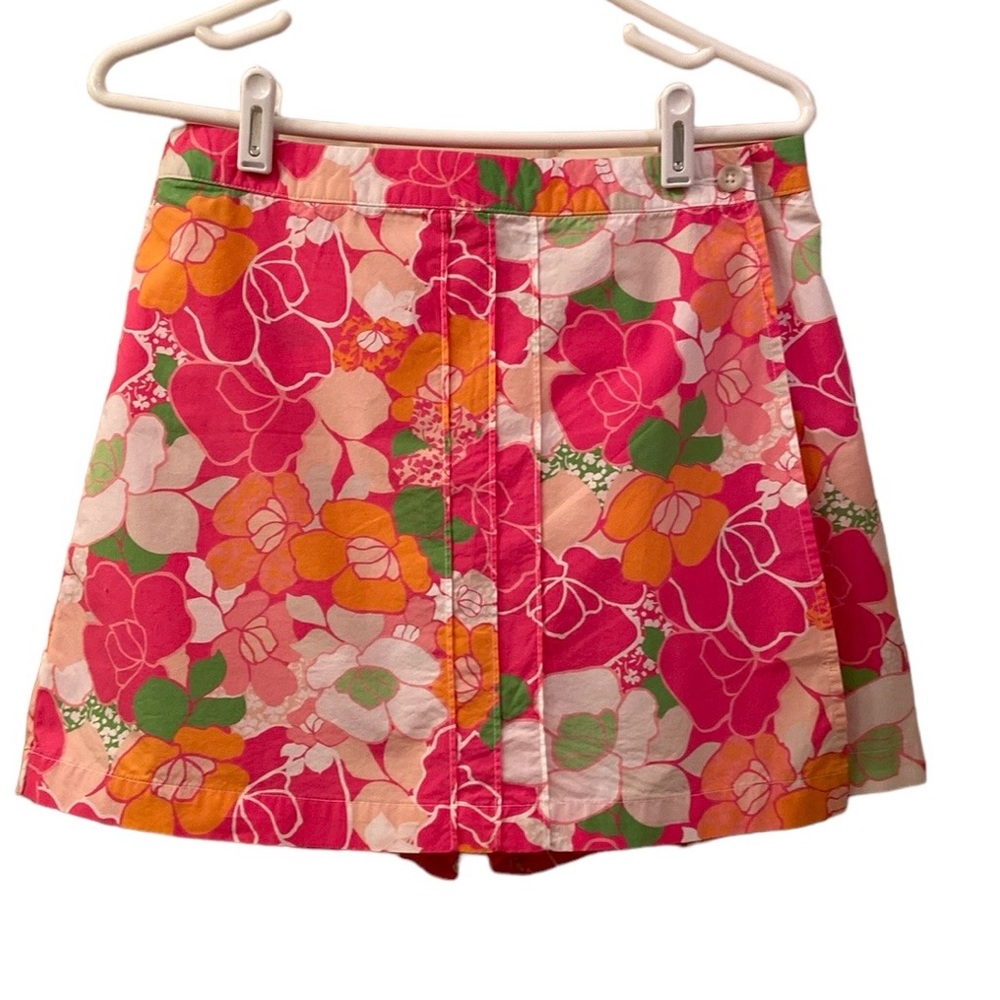 Dockers Woman’s Skort Golf Skirt Pink Orange White Floral Zipper Button WM SZ 8